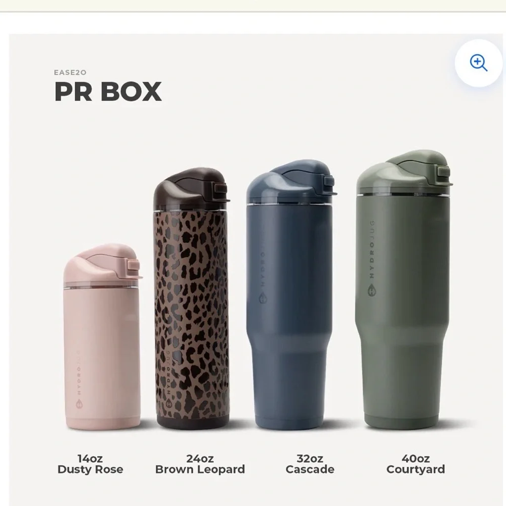 HydroJug Ease2o PR Box 4 bottles multiple sizes brown leopard, blue, green, pink